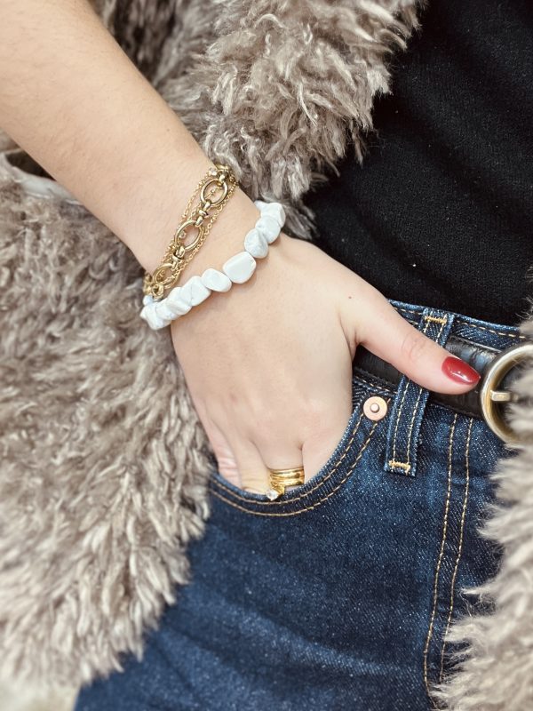 Bracelet pierre semi-precieuse forme libre Howlite