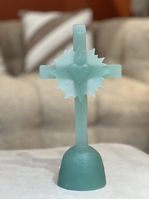 Croix cœur de lumière en cire – céladon