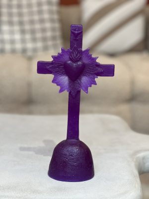 Croix cœur de lumière en cire – violet