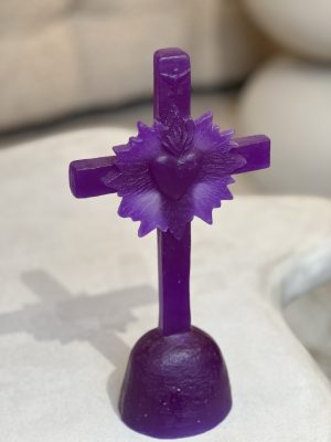 Croix cœur de lumière en cire – violet