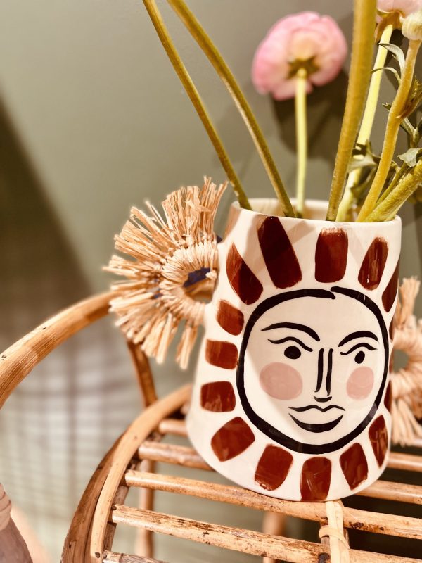 vase céramique visage peinte à la main style méditerranéen pièce unique signée