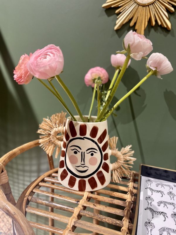vase céramique visage peinte à la main style méditerranéen pièce unique signée