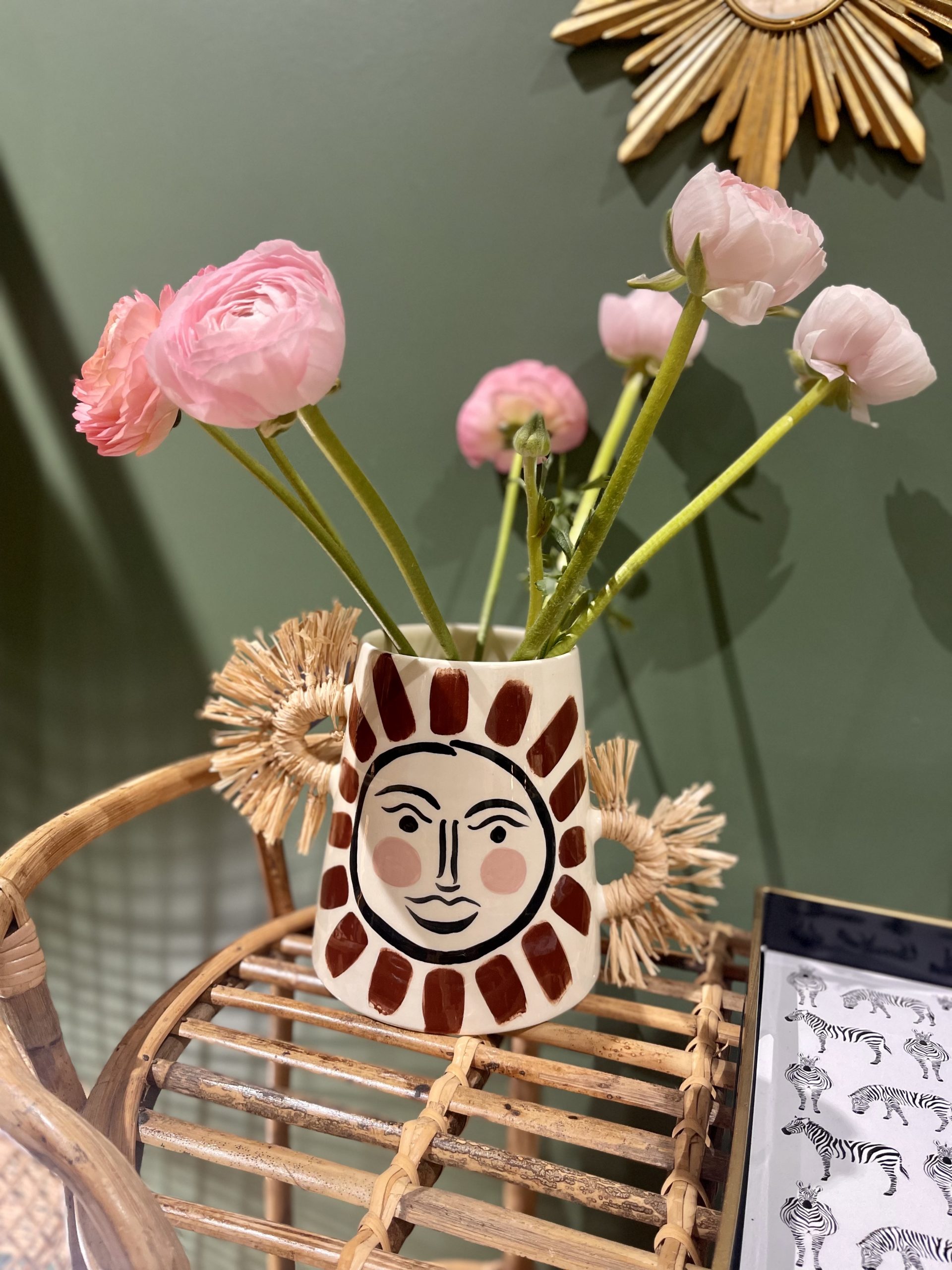 vase céramique visage peinte à la main style méditerranéen pièce unique signée