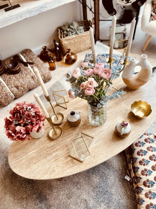 Table basse Tripode – Travertin, ovale
