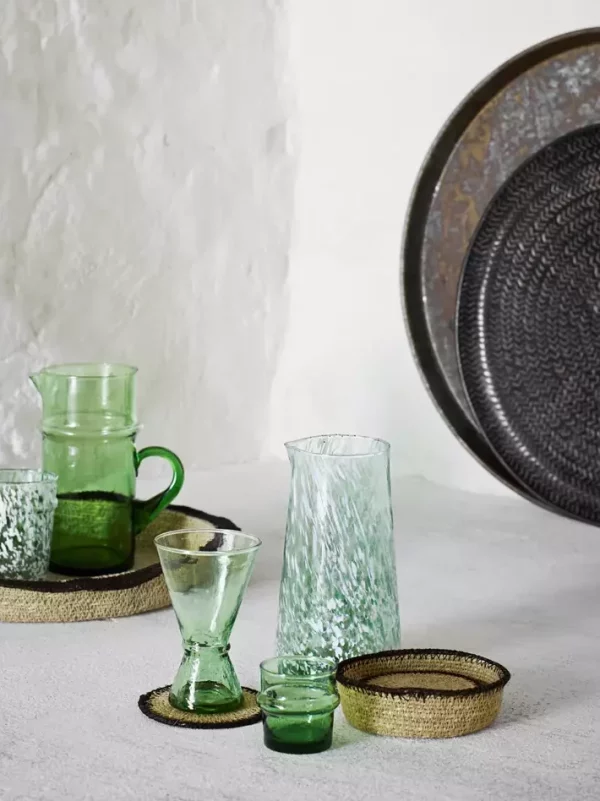 Pichet – verre, vert moucheté