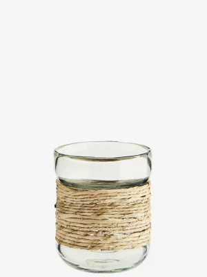 Petit vase transparent –  verre, fibres de bananier