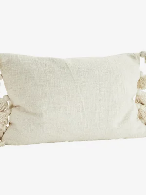 Housse de coussin à pompons – blanc cassé, 40x60cm