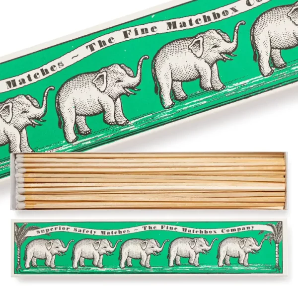 Longue boîte d'allumettes éléphants – vert, 100 allumettes