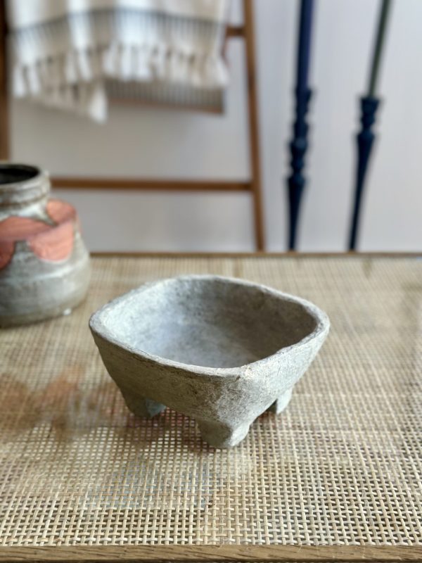 Bol Raku - papier mâché, beige et anthracite