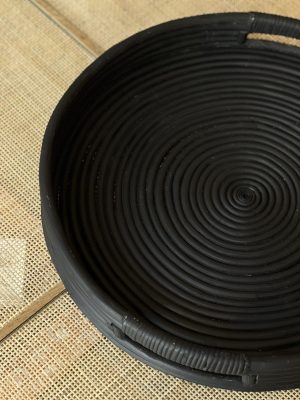 Plateau en rotin – noir, D50cm