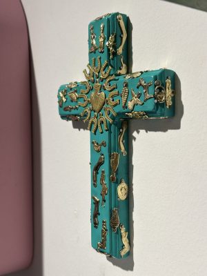 Croix « Ex Voto » mexicaine – turquoise, bois