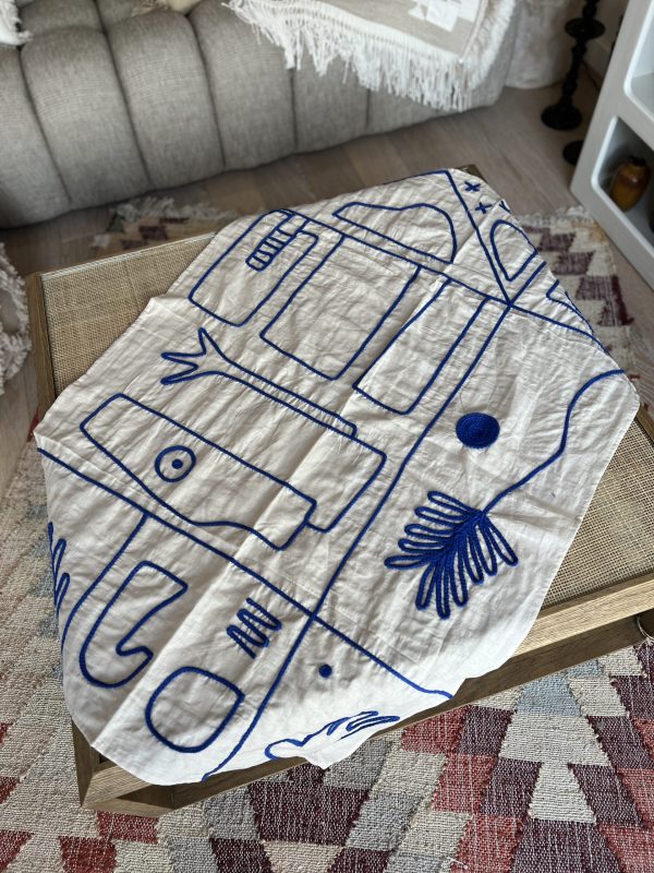 Nappe Atlas, tissu brodé - bleu, 90x140cm – Image 5