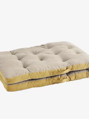 Grand matelas imprimé au block – taupe, moutarde