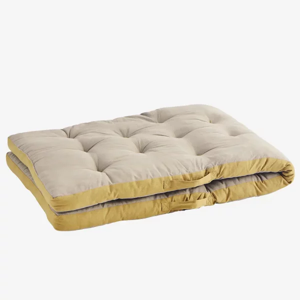 Grand matelas imprimé au block - taupe, moutarde