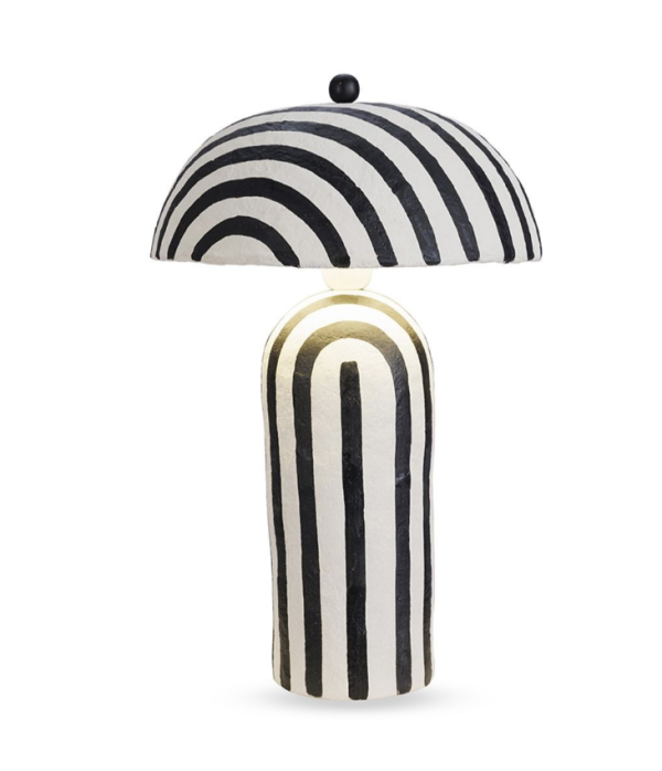 Lampe champignon rayures - papier maché, noir et blanc – Image 3