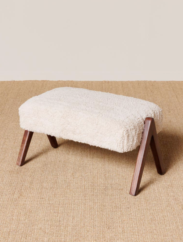 Tabouret repose-pied Shaggy - coton, manguier, blanc