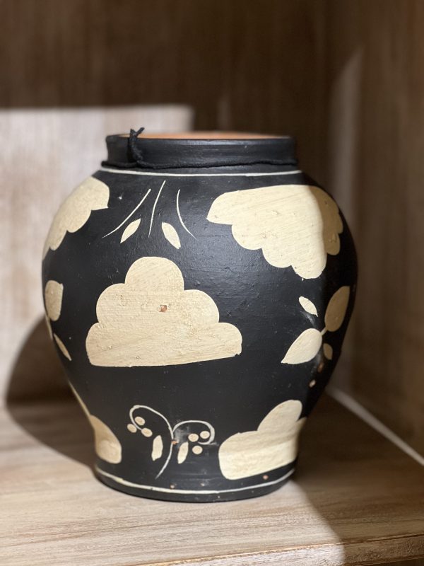 Grand vase décoratif - terre cuite, noir et beige