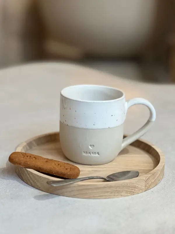 Tasse à capuccino mama - faïence, beige et blanc