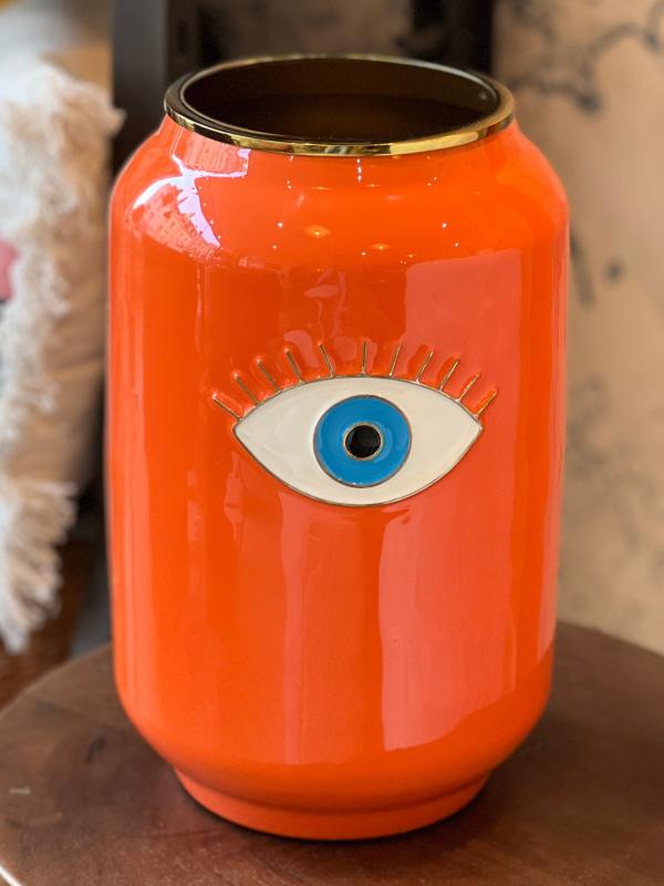 Vase œil funky - fer, laiton, orange