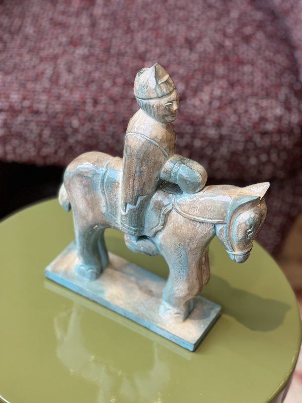 Cavalier antique - bois, émail, vert – Image 3