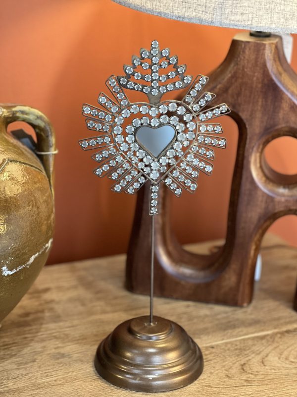 Ex voto cœur sur pied - fer, verre