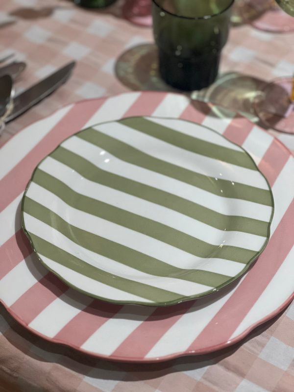 Set de 4 assiettes à dessert rayées - vert