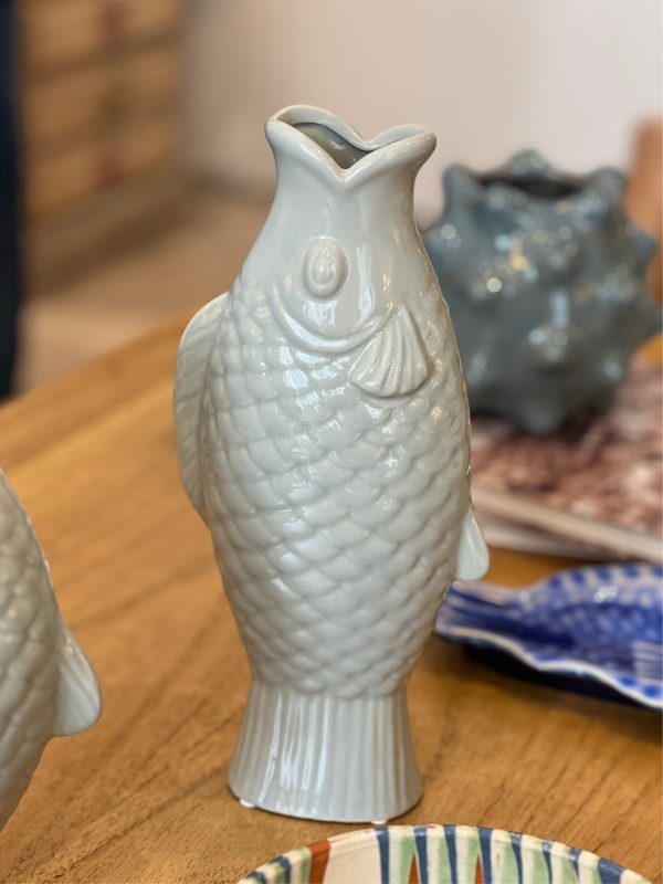 Grand vase poisson - céramique, bleu