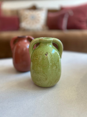 Petit vase anse - grès, vert pomme