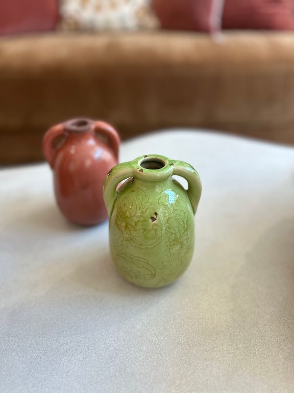 Petit vase anse - grès, vert pomme – Image 2