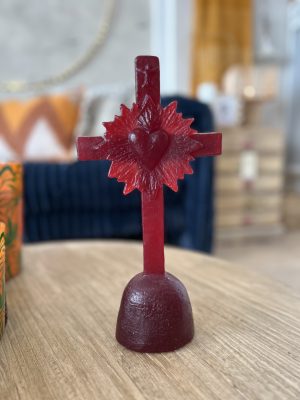 Croix cœur de lumière – cire, bordeaux