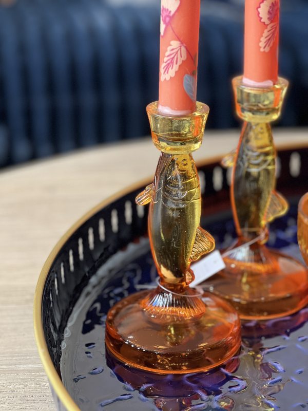 Bougeoir poisson - verre, orange