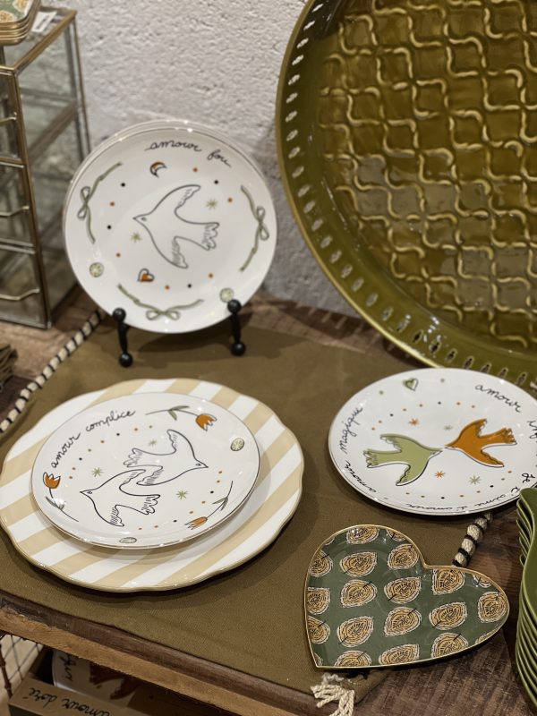 Set de 4 assiettes à dessert - Amour oiseaux doré