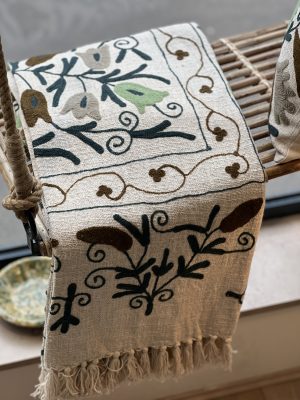 Plaid brodé Suzani – coton recyclé, bleu vert